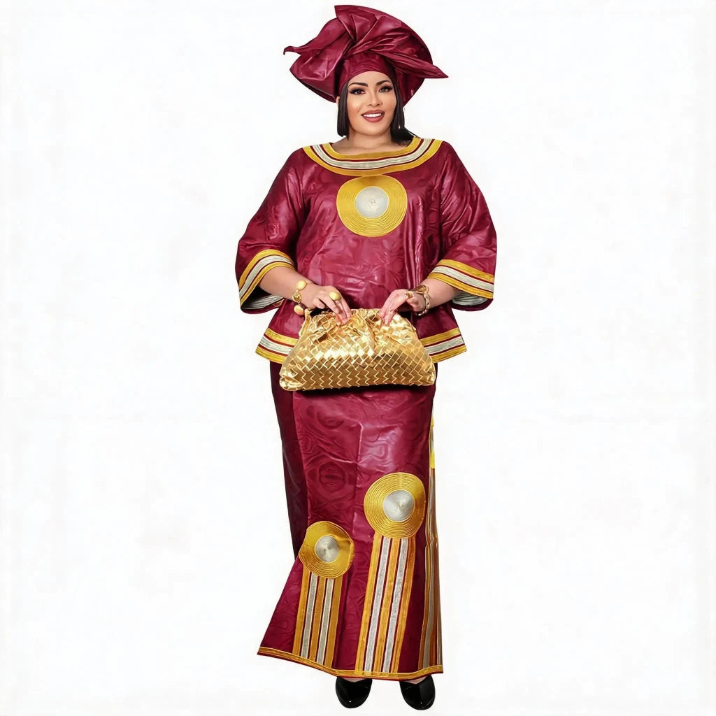 Women's Embroidered Abaya-Style Dress, Brown or Burgundy - Free Delivery Worldwide only at Flexi Africa
