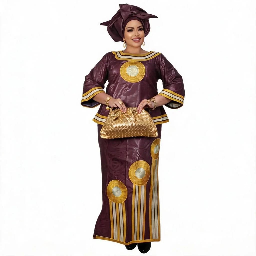 Women's Embroidered Long Dress & Scarf - Free Delivery Worldwide only at Flexi Africa