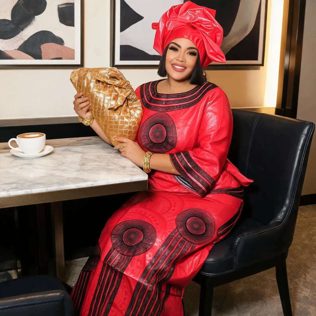 Women's Embroidered Long Dress & Scarf - Free Delivery Worldwide only at Flexi Africa