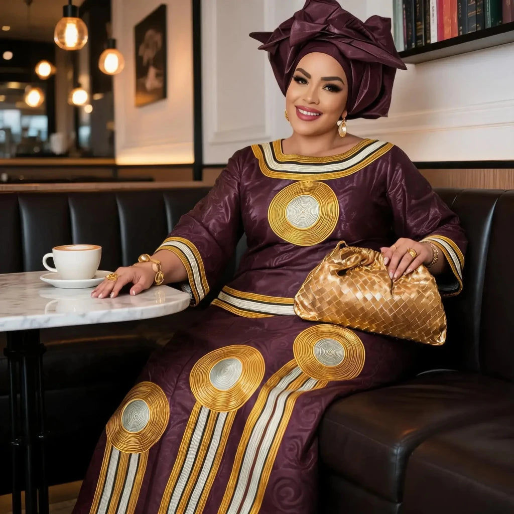 Women's Embroidered Long Dress & Scarf - Free Delivery Worldwide only at Flexi Africa