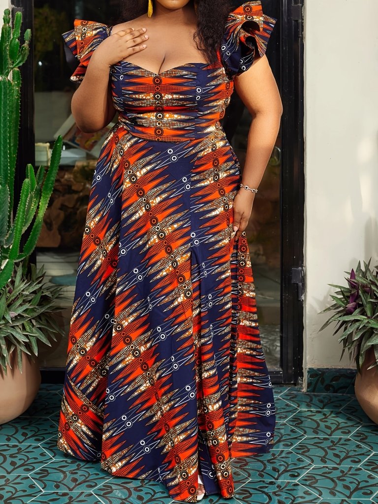 Women’s Geometric Print A - Line Dress with Slit - Free Delivery Worldwide only at Flexi Africa