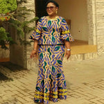 Women’s Gold Ankara 2PC Fishtail Dress with Flared Sleeves - Free Delivery Worldwide only at Flexi Africa