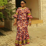 Women’s Gold Ankara 2PC Fishtail Dress with Flared Sleeves - Free Delivery Worldwide only at Flexi Africa