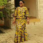 Women’s Gold Ankara 2PC Fishtail Dress with Flared Sleeves - Free Delivery Worldwide only at Flexi Africa