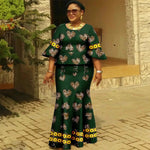 Women’s Gold Ankara 2PC Fishtail Dress with Flared Sleeves - Free Delivery Worldwide only at Flexi Africa