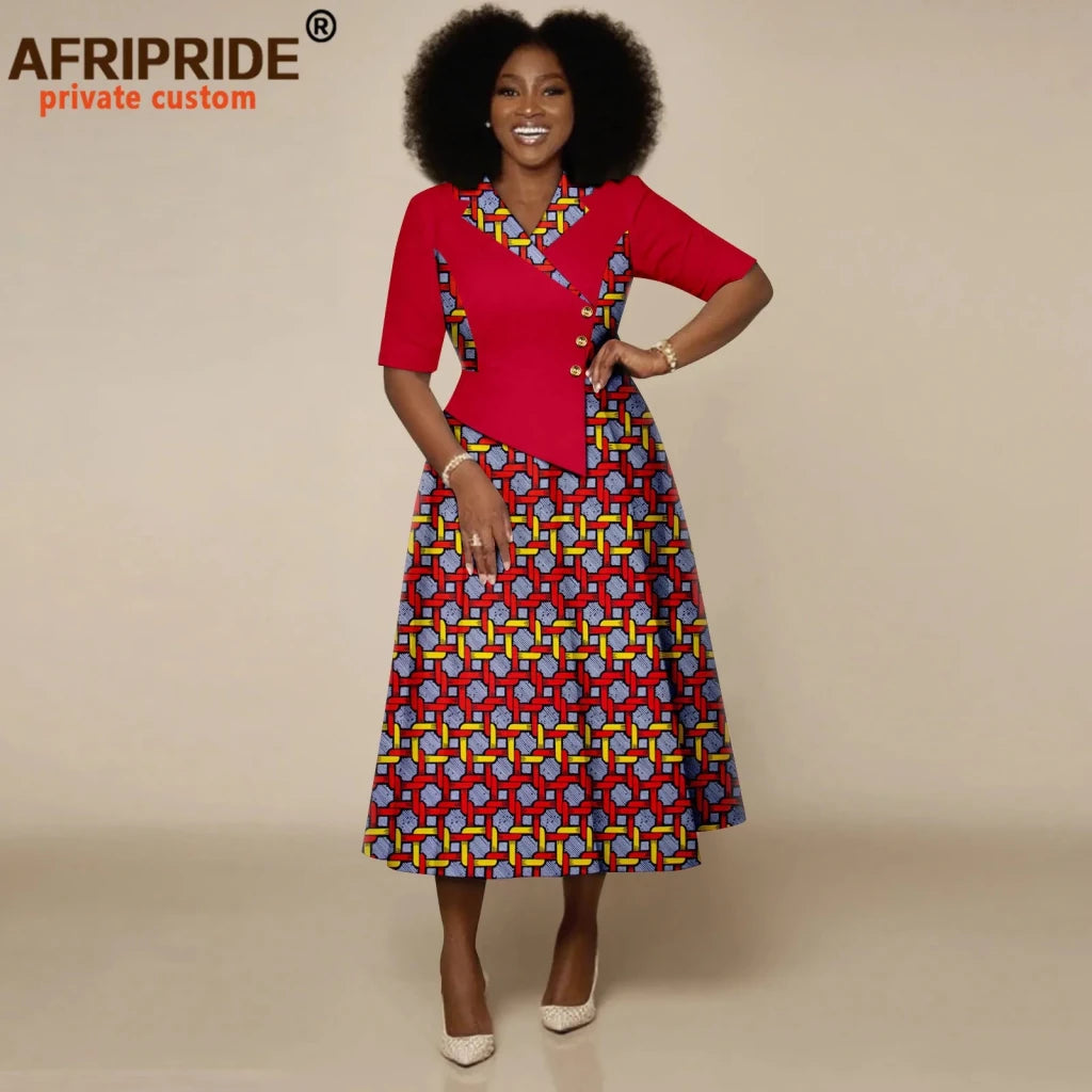 Women’s High - Waist Ankara Midi Dress – Half Sleeve African Print Style - Free Delivery Worldwide only at Flexi Africa