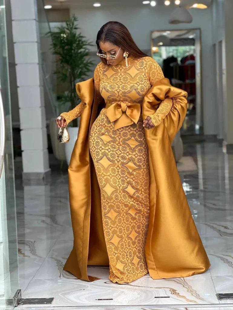 Women's Lace Dress and Sheer Robe Occasion Set - Free Delivery Worldwide only at Flexi Africa