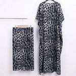 Women’s Leopard Print Satin Kaftan 2PC Set – Loose Maxi Dress & Matching Skirt Abaya Outfit - Free Delivery Worldwide only at Flexi Africa