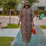 Women’s Leopard Print Satin Kaftan 2PC Set – Loose Maxi Dress & Matching Skirt Abaya Outfit - Free Delivery Worldwide only at Flexi Africa