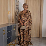 Women’s Leopard Print Satin Kaftan 2PC Set – Loose Maxi Dress & Matching Skirt Abaya Outfit - Free Delivery Worldwide only at Flexi Africa