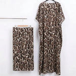 Women’s Leopard Print Satin Kaftan 2PC Set – Loose Maxi Dress & Matching Skirt Abaya Outfit - Free Delivery Worldwide only at Flexi Africa
