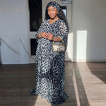 Women’s Leopard Print Satin Kaftan 2PC Set – Loose Maxi Dress & Matching Skirt Abaya Outfit - Free Delivery Worldwide only at Flexi Africa