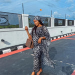 Women’s Leopard Print Satin Kaftan 2PC Set – Loose Maxi Dress & Matching Skirt Abaya Outfit - Free Delivery Worldwide only at Flexi Africa