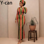 Women's Long-Sleeve Ankara Dress & Headscarf - Free Delivery Worldwide only at Flexi Africa
