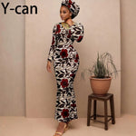 Women's Long-Sleeve Ankara Dress & Headscarf - Free Delivery Worldwide only at Flexi Africa