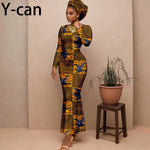 Women's Long-Sleeve Ankara Dress & Headscarf - Free Delivery Worldwide only at Flexi Africa