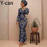 Women's Long-Sleeve Ankara Dress & Headscarf - Free Delivery Worldwide only at Flexi Africa
