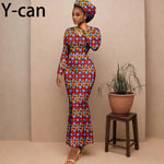 Women's Long-Sleeve Ankara Dress & Headscarf - Free Delivery Worldwide only at Flexi Africa