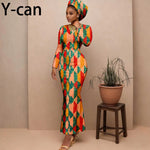 Women's Long-Sleeve Ankara Dress & Headscarf - Free Delivery Worldwide only at Flexi Africa