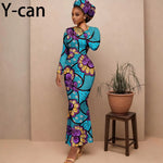 Women's Long-Sleeve Ankara Dress & Headscarf - Free Delivery Worldwide only at Flexi Africa