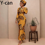 Women's Long-Sleeve Ankara Dress & Headscarf - Free Delivery Worldwide only at Flexi Africa