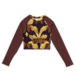 Women's Long Sleeve Crop Top Brown Leafy Print African Clothing Style - Free Delivery Worldwide only at Flexi Africa