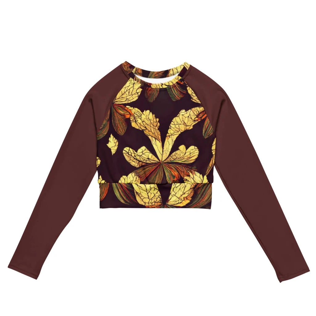 Women's Long Sleeve Crop Top Brown Leafy Print African Clothing Style - Free Delivery Worldwide only at Flexi Africa