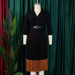 Women’s Long Sleeve Notched Neck Pleated Midi Dress with High Waist Belt - Free Delivery Worldwide only at Flexi Africa