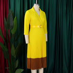 Women’s Long Sleeve Notched Neck Pleated Midi Dress with High Waist Belt - Free Delivery Worldwide only at Flexi Africa