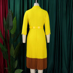Women’s Long Sleeve Notched Neck Pleated Midi Dress with High Waist Belt - Free Delivery Worldwide only at Flexi Africa