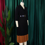 Women’s Long Sleeve Notched Neck Pleated Midi Dress with High Waist Belt - Free Delivery Worldwide only at Flexi Africa