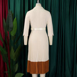Women’s Long Sleeve Notched Neck Pleated Midi Dress with High Waist Belt - Free Delivery Worldwide only at Flexi Africa