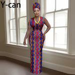 Women’s Luxury Dashiki Ankara Maxi Dress with Headwrap - Free Delivery Worldwide only at Flexi Africa