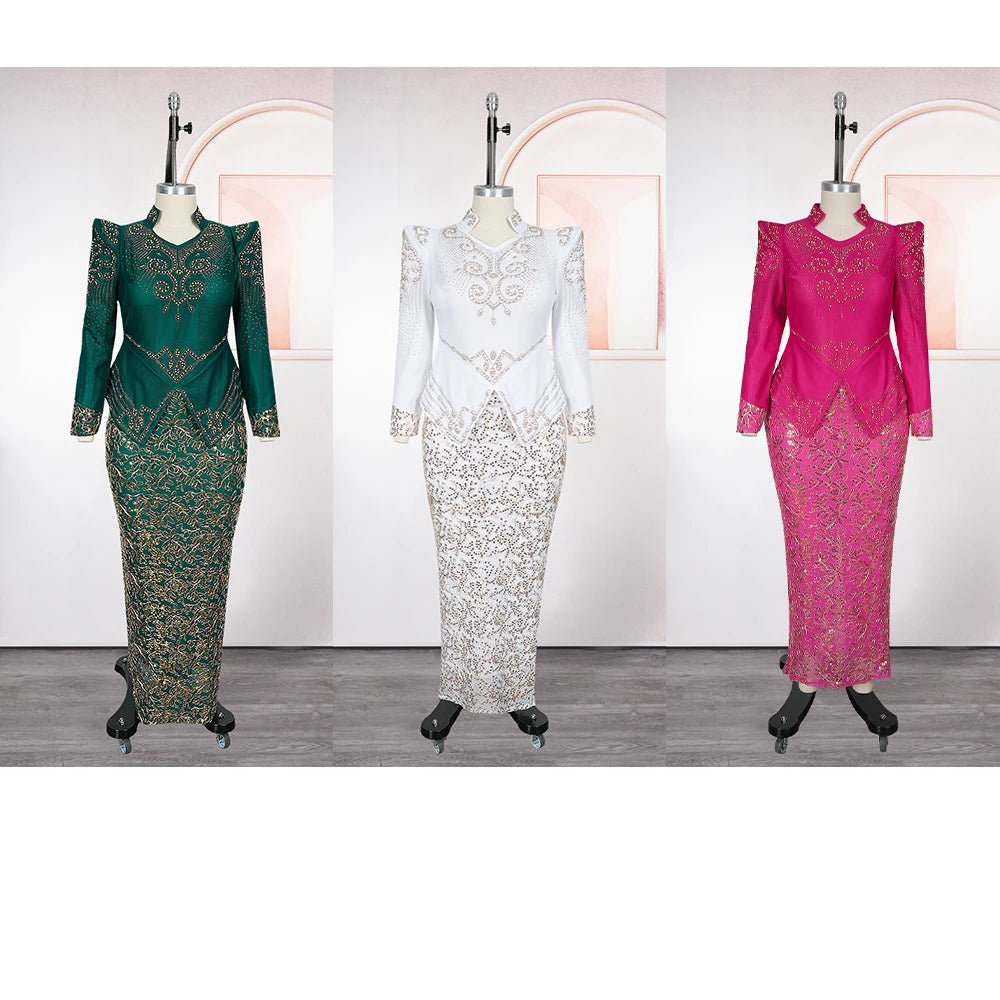 Women’s Luxury Green Sequin African Maxi Dress – Elegant Wedding & Party Gown - Free Delivery Worldwide only at Flexi Africa