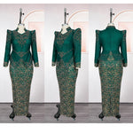 Women’s Luxury Green Sequin African Maxi Dress – Elegant Wedding & Party Gown - Free Delivery Worldwide only at Flexi Africa