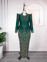 Women’s Luxury Green Sequin African Maxi Dress – Elegant Wedding & Party Gown - Free Delivery Worldwide only at Flexi Africa