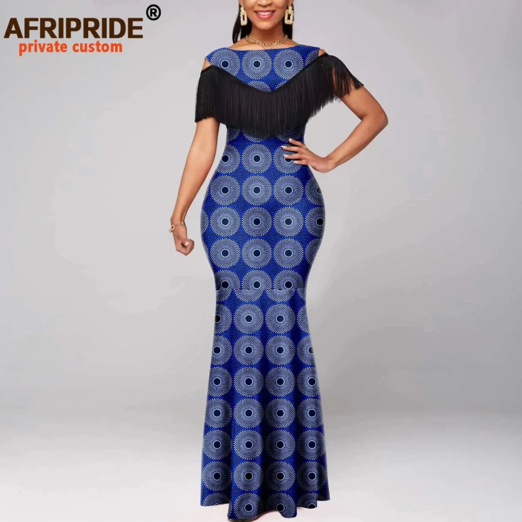 Women's Off-Shoulder Ankara Tassel Maxi Dress - Free Delivery Worldwide only at Flexi Africa