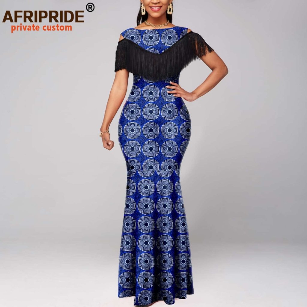 Women's Off-Shoulder Ankara Tassel Maxi Dress - Free Delivery Worldwide only at Flexi Africa