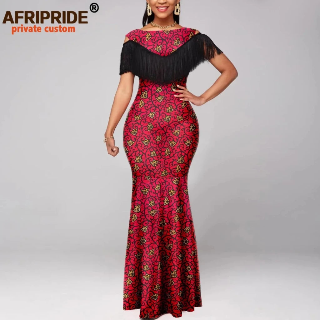Women's Off-Shoulder Ankara Tassel Maxi Dress - Free Delivery Worldwide only at Flexi Africa