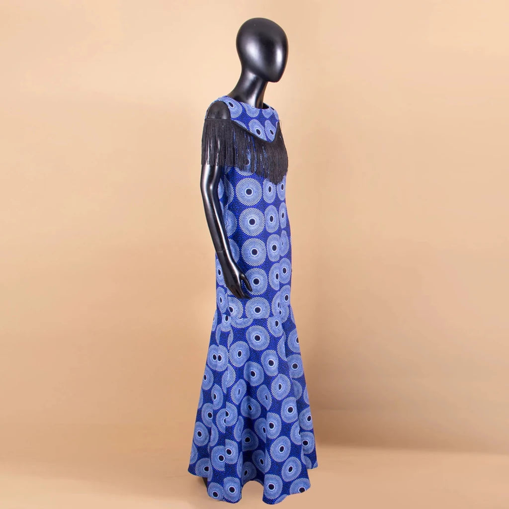 Women's Off-Shoulder Ankara Tassel Maxi Dress - Free Delivery Worldwide only at Flexi Africa