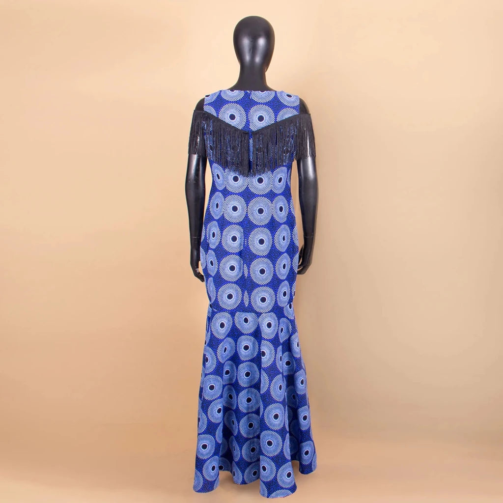 Women's Off-Shoulder Ankara Tassel Maxi Dress - Free Delivery Worldwide only at Flexi Africa