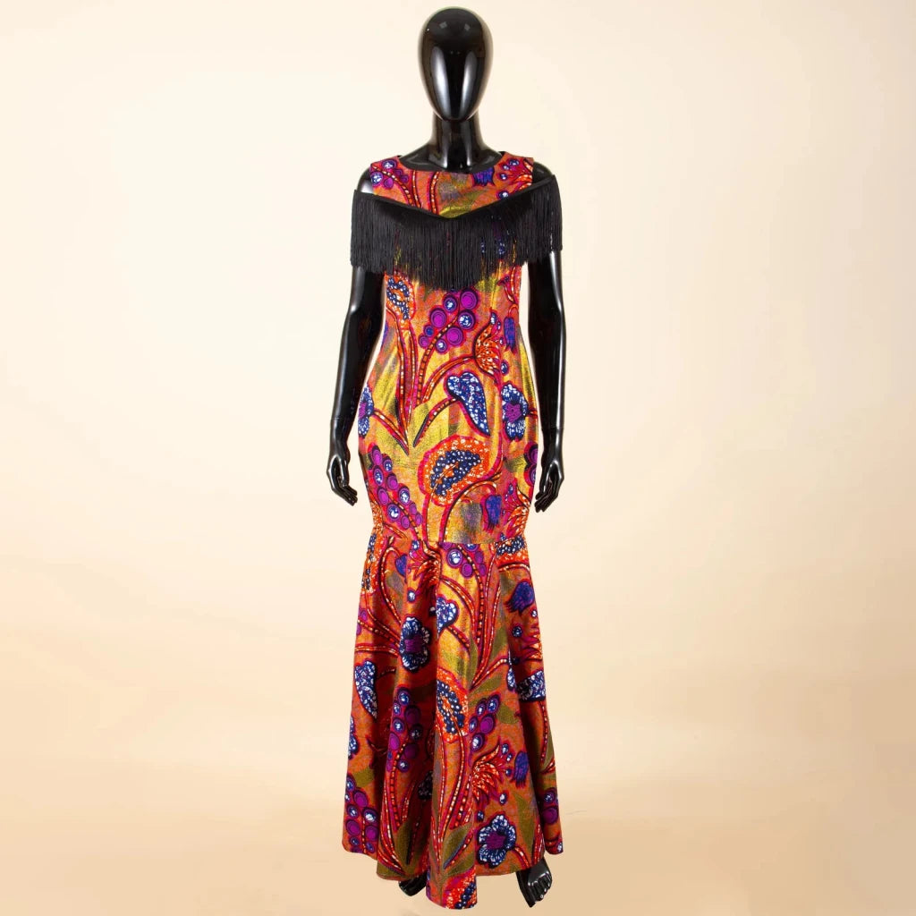 Women's Off-Shoulder Ankara Tassel Maxi Dress - Free Delivery Worldwide only at Flexi Africa