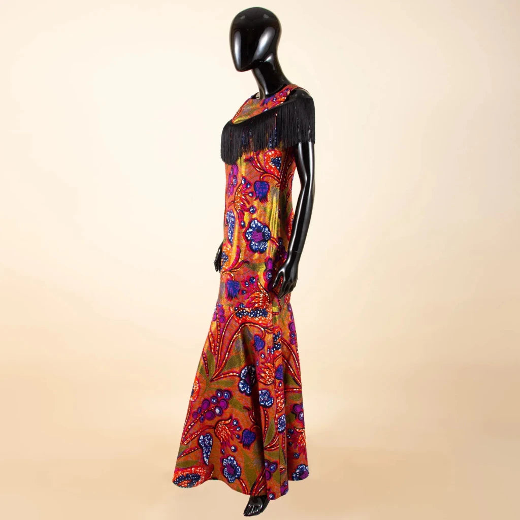 Women's Off-Shoulder Ankara Tassel Maxi Dress - Free Delivery Worldwide only at Flexi Africa