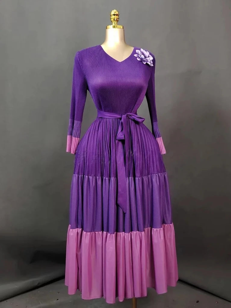 Women’s Patchwork Horn Sleeve Dress – Loose Fit V - Neck African Maxi Dress - Free Delivery Worldwide only at Flexi Africa