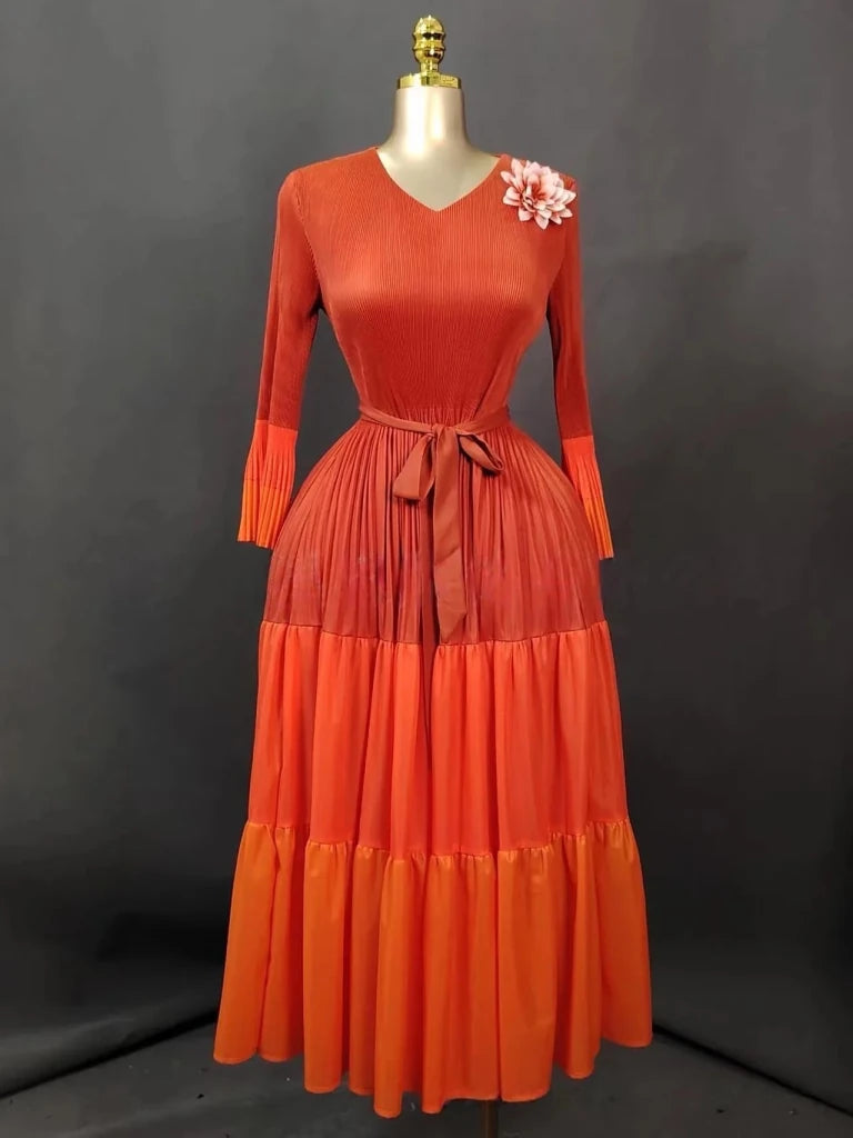 Women’s Patchwork Horn Sleeve Dress – Loose Fit V - Neck African Maxi Dress - Free Delivery Worldwide only at Flexi Africa