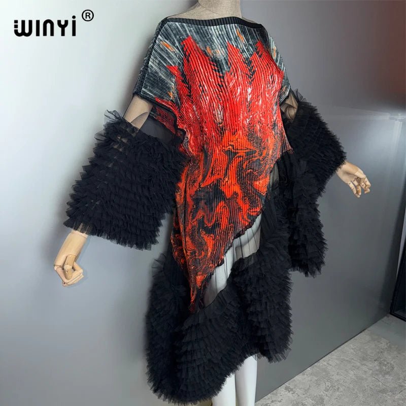 Women's Pleated Puff-Sleeve Kaftan Dress - Free Delivery Worldwide only at Flexi Africa