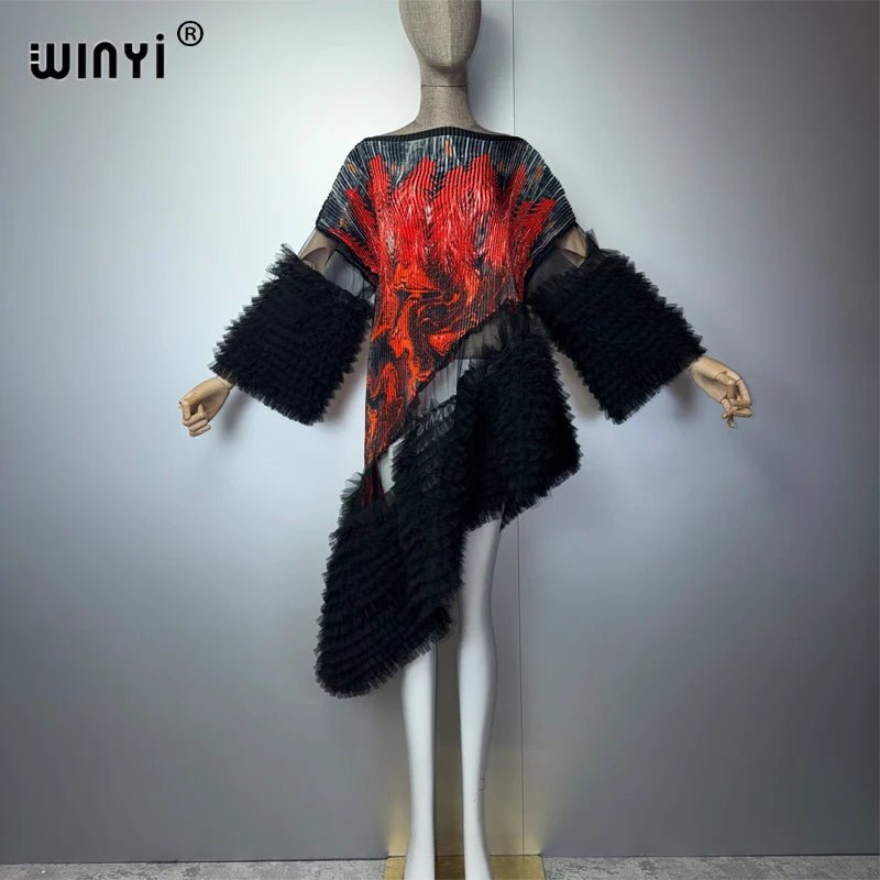 Women's Pleated Puff-Sleeve Kaftan Dress - Free Delivery Worldwide only at Flexi Africa