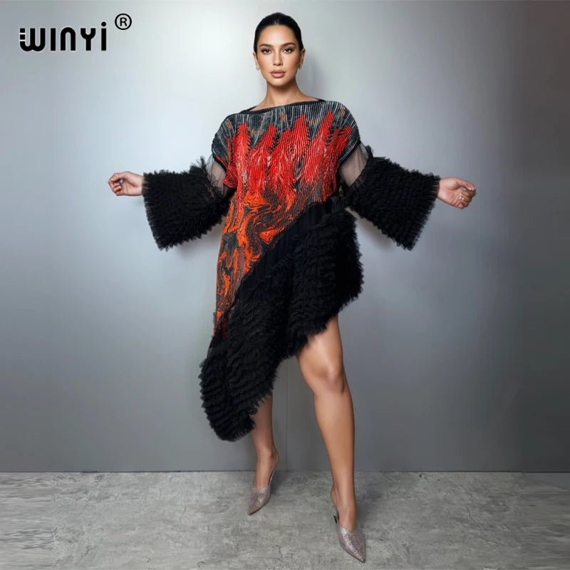 Women's Pleated Puff-Sleeve Kaftan Dress - Free Delivery Worldwide only at Flexi Africa