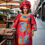 Women's Plus Size Embroidered Dress with Scarf - Free Delivery Worldwide only at Flexi Africa