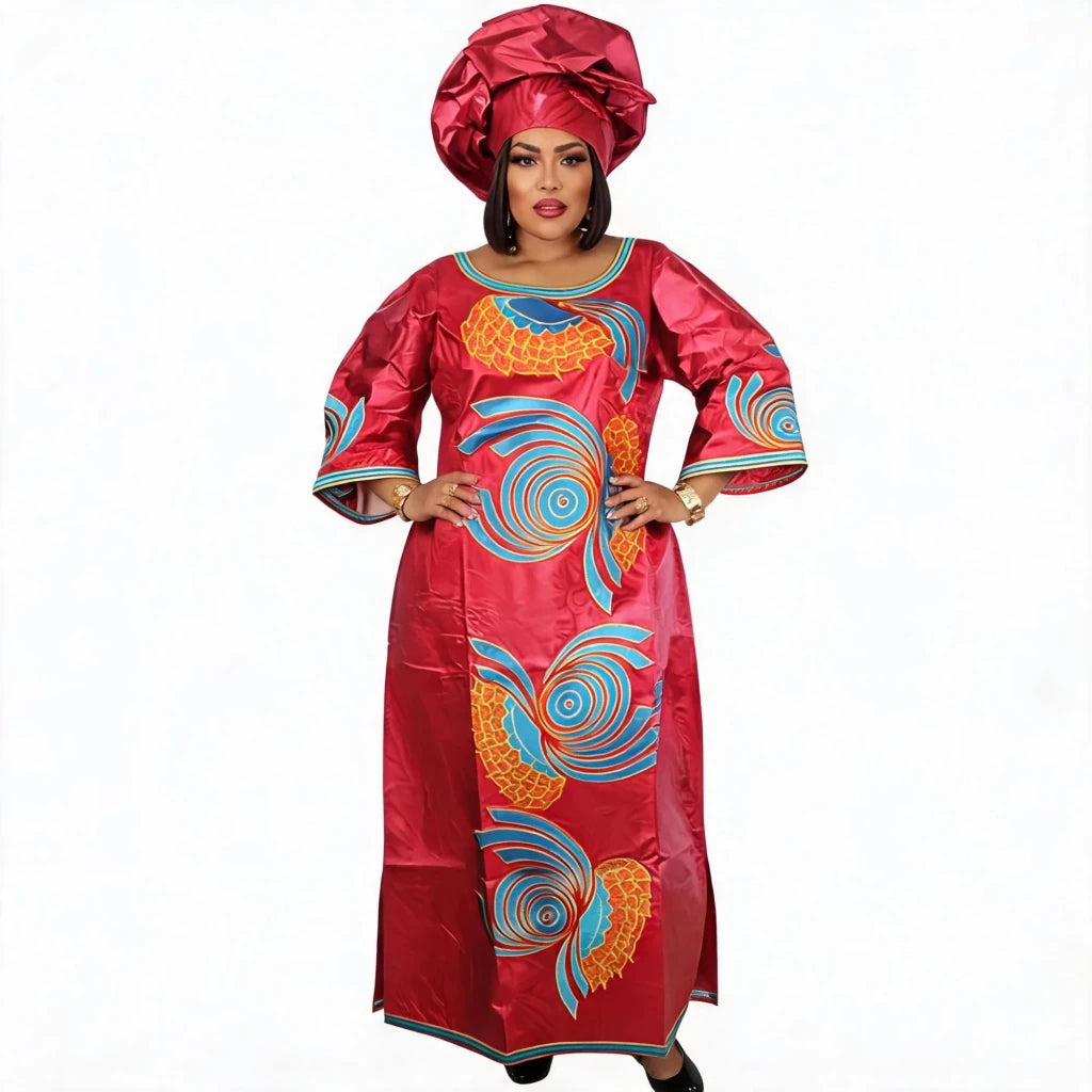 Women's Plus Size Embroidered Dress with Scarf - Free Delivery Worldwide only at Flexi Africa